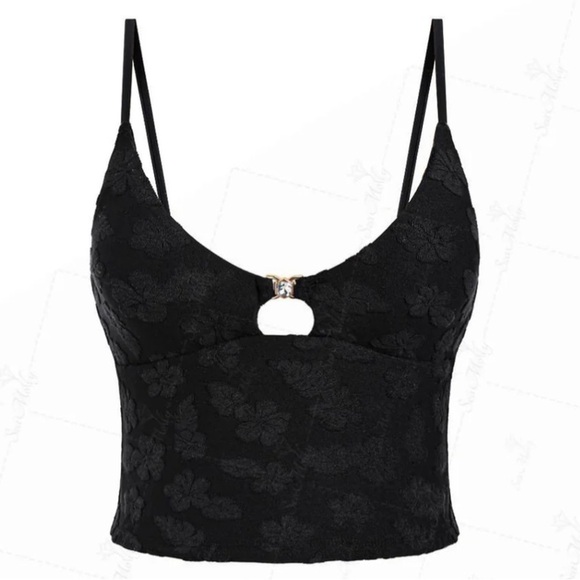 Seamolly Other - Seamolly Terry Cloth Floral Jacquard Cut Out Rhinestones Decore Tankini Black